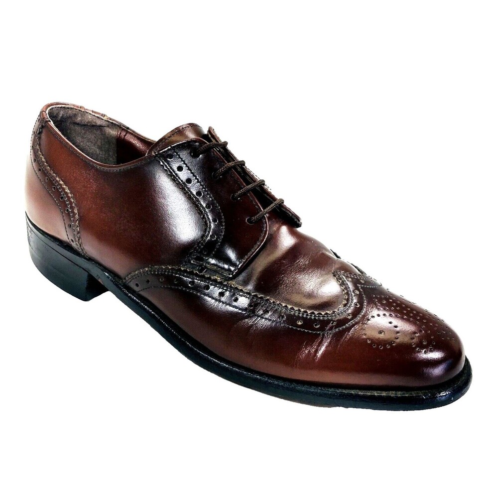 Weyenberg Massagic Shoes Vintage Wingtip 8 Brogue Derby Brown Leather 442881